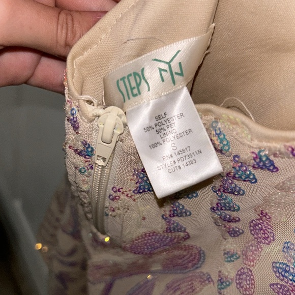 Dress for any formal event. Tan color dress with beautiful holographic sequins. - Picture 4 of 4